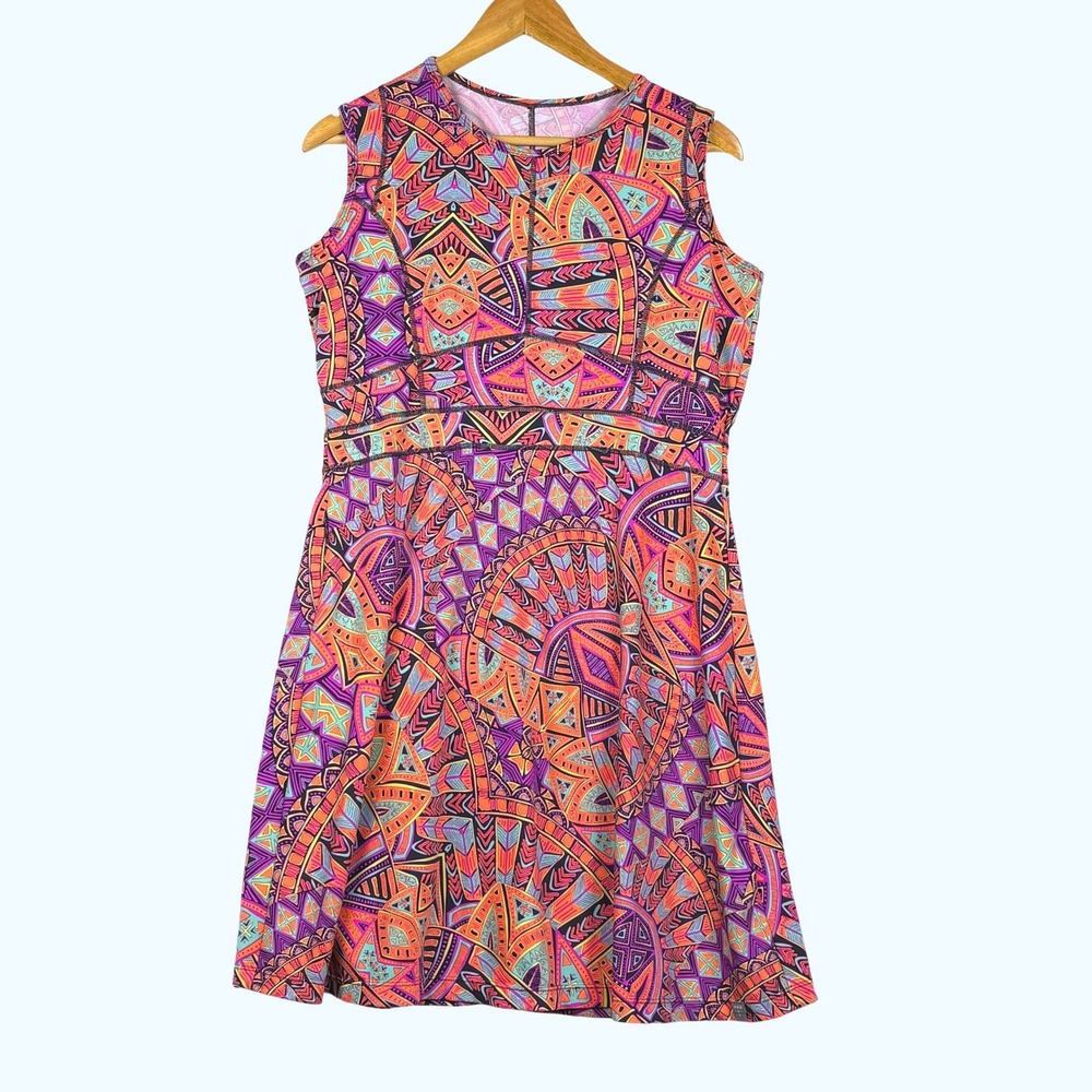 Title Nine Sleeveless Dream Fit Flare Mini Active Dress L Geometric Outdoor